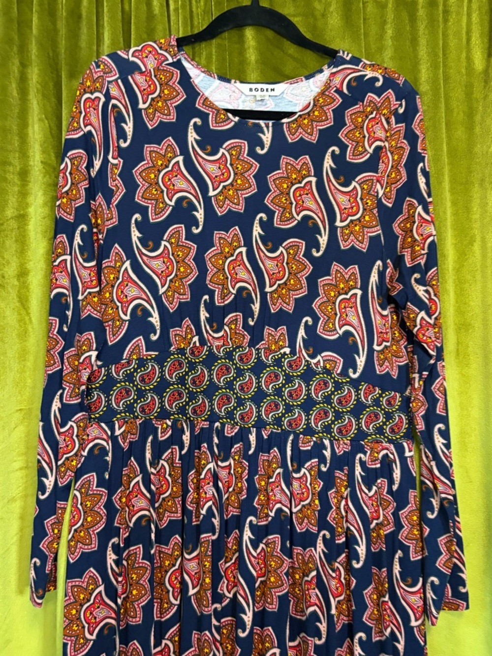 Boden Thea Long Sleeve Midi Dress in French Navy Paisley Amaryllis US 12 $170 - Picture 4 of 9